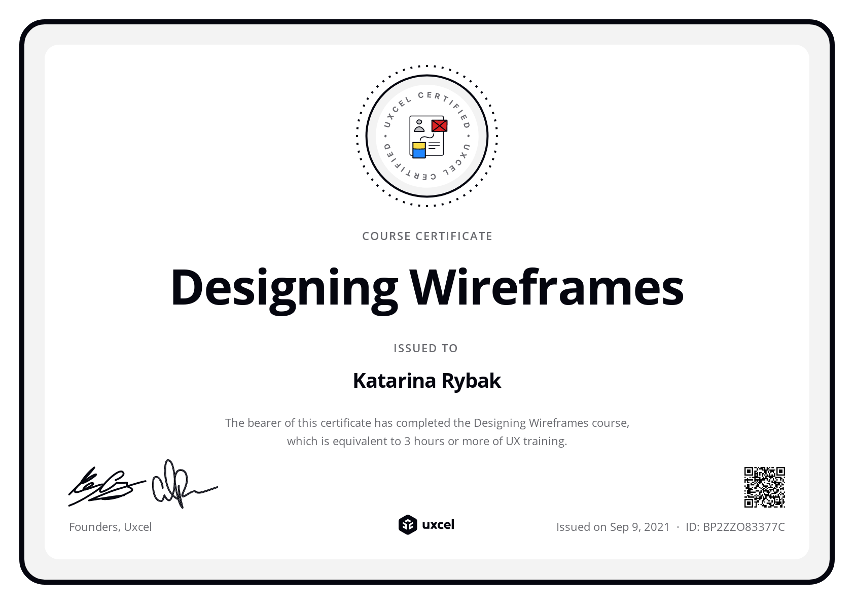 Katarina Rybak's certificate